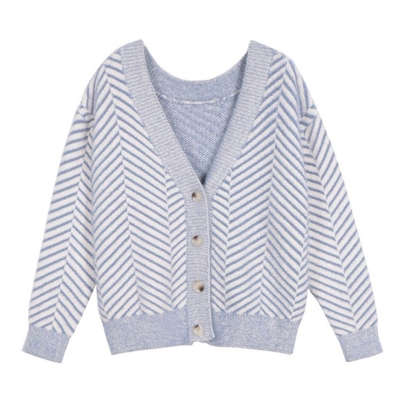 FRNCH Periwinkle Blue Chenille Chevron Print Cardigan - M/L - Picture 1 of 5